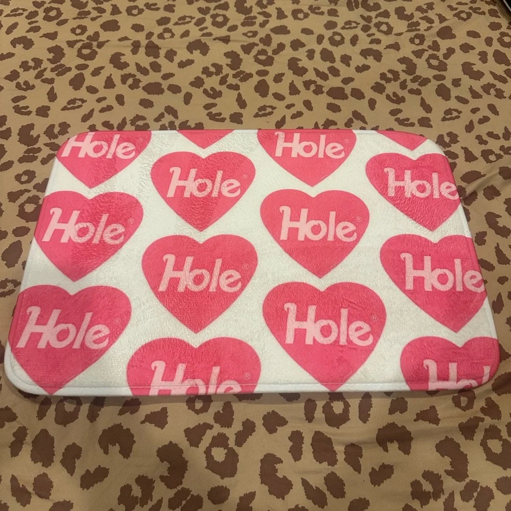 Vintage Pink Heart 'Hole' Bath Mat on White